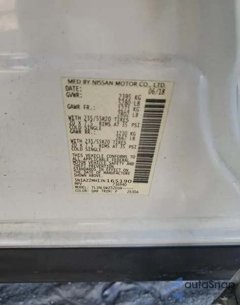 2018 Nissan Murano S z USA, uszkodzony, nr VIN 5N1AZ2MH1JN165190